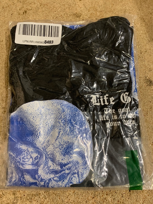 Photo 1 of (BAGGED) (USED/FAIR) (XS) COZYEASE Men's Graphic Tees Letter Print Casual Short Sleeve T Shirts Summer Tops Vintage Tees Black and Skeleton Print XS