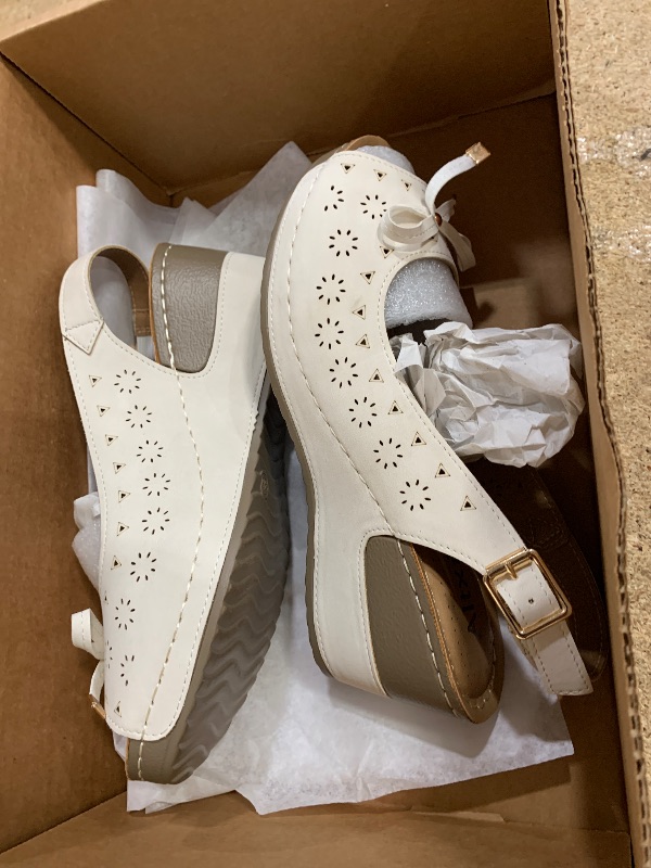 Photo 1 of Altxic Women's Peep Toe Bow Hollow Out Slingback Platform Wedge Sandals Perforated White 7 US
