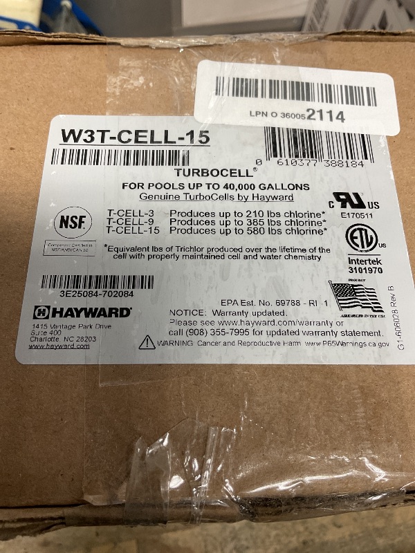 Photo 1 of Hayward W3T-CELL-15 TurboCell Salt Chlorination Cell for In-Ground Swimming Pools up to 40,000 Gallons