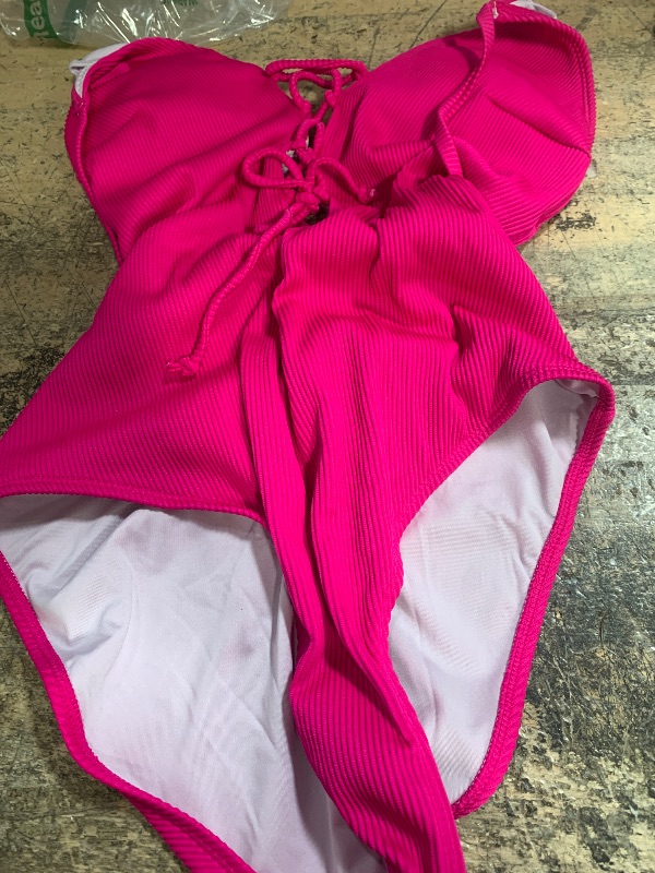 Photo 1 of CUPSHE Women's Solid Color V Neck Lace Up One Piece Swimsuit. L
