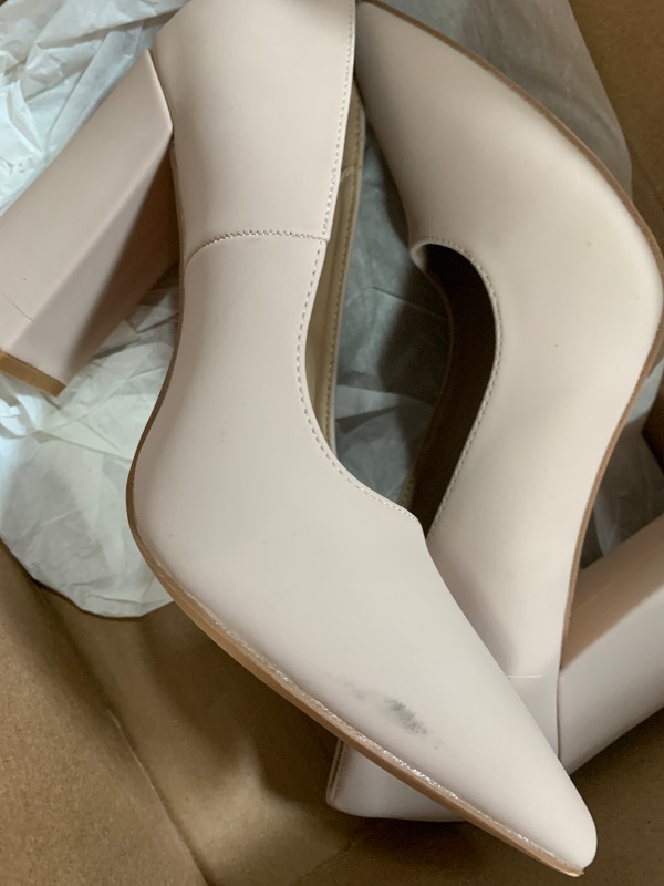 Photo 1 of (minor scuffs)IDIFU Nude High Heels Pumps Closed Toe Heels Women's Pumps Stiletto Pointed Toe Dress Shoes Wedding Prom Bridal Work Office Bride Trendy Dressy Comfortable Classic Pumps Shoes(Nude Nubuck,8.5)