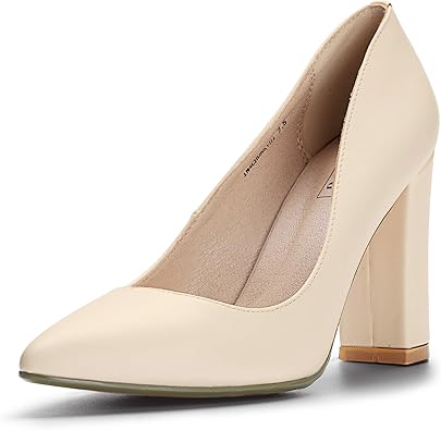 Photo 1 of (minor scuffs)IDIFU Nude High Heels Pumps Closed Toe Heels Women's Pumps Stiletto Pointed Toe Dress Shoes Wedding Prom Bridal Work Office Bride Trendy Dressy Comfortable Classic Pumps Shoes(Nude Nubuck,8.5)