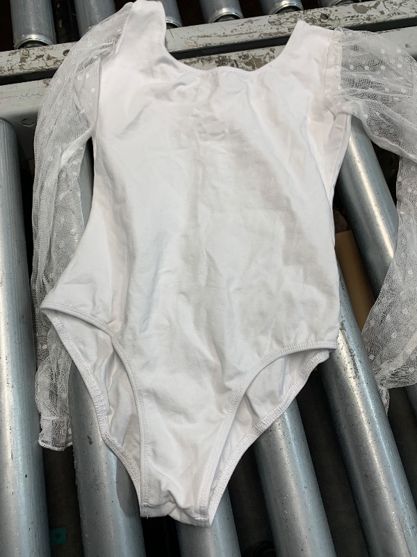 Photo 1 of (used)(children's) Zaclotre Ballet Leotards for Girls Polka Dots Sheer Long Sleeve Dance Outfit White Leotard Girls