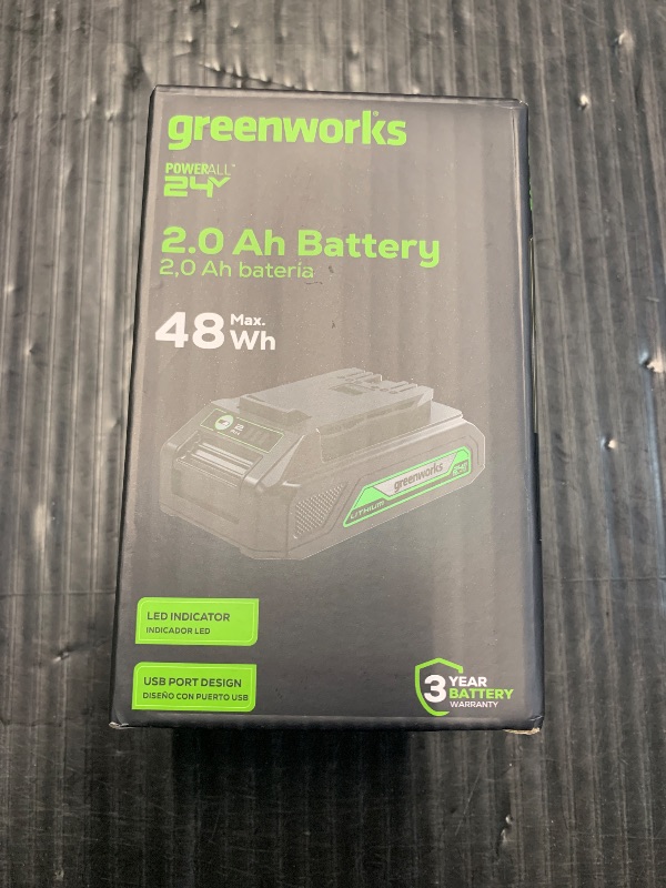 Photo 1 of (missing charger) Greenworks 24V 2.0Ah Lithium-Ion Battery (Genuine Greenworks Battery / 125+ Compatible Tools), Green