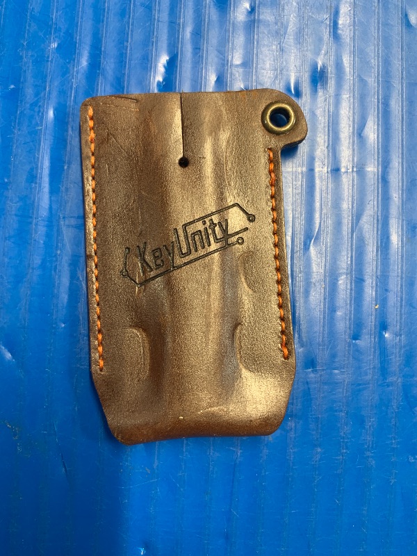 Photo 1 of (WORN) (SMALL) KeyUnity KA16 Leather Sheath EDC Pocket Organizer Slip Pouch for KF01 Flashlight, Skeletool Multitool, Small Sebenza Knife, Swiss Army Knife & Elementum Pocket Knife