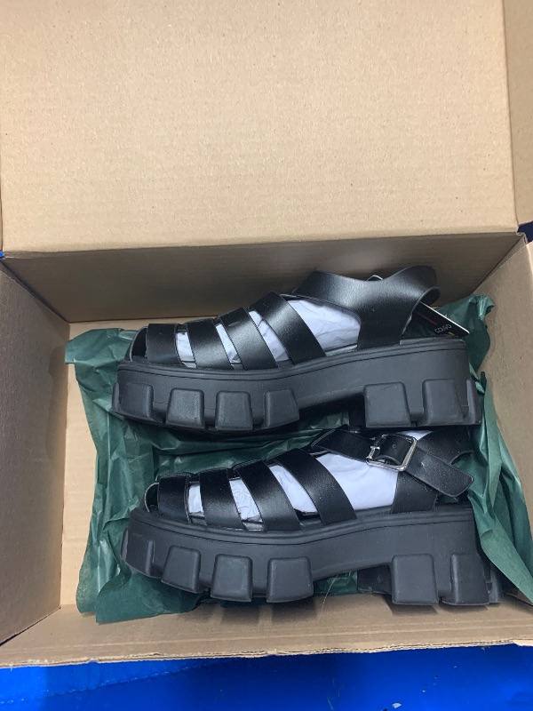 Photo 1 of (BLACK 6) (USED/FAIR) Colgo Womens Platform Wedge Sandals Chunky Block Heeled Adjustable Buckle Fisherman Sandals for Summer(Black, 6)