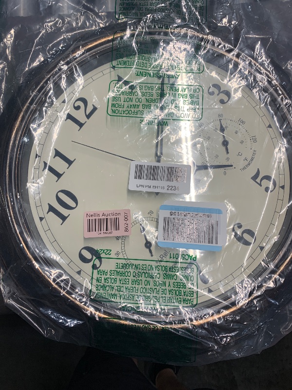 Photo 1 of ***(PARTS ONLY/ MAJOR DAMAGE/ SEE NOTES)***Pure Garden Wall Clock Thermometer-Indoor Outdoor Decorative 18” Quartz Battery-Powered, Waterproof Clock, Temperature and Hygrometer Gauge