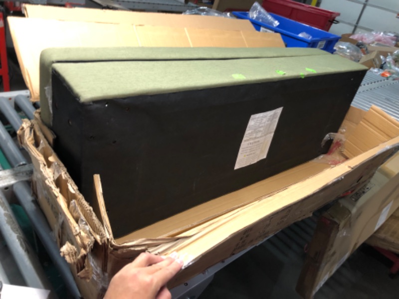 Photo 1 of ***DAMAGED - HINGES AND FRONT PANEL BROKEN - SEE PICTURES***
HomePop Modern Storage Bench with Wood Legs Home Décor|Bench with Storage for Living Room & Bedroom - Olive Green Woven