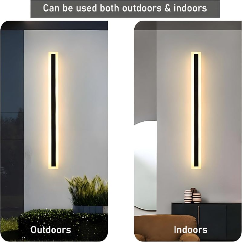 Photo 1 of (HARDWIRE REQUIRED) (UNTESTED) 2Pack 31.5inch Long Outdoor Modern LED Wall Light,24W Waterproof IP65 Warm White 110V led Wall Mount Lighting Fixture Rectangular Black Wall Lights Elegant Frosted White Acrylic Anti Rust