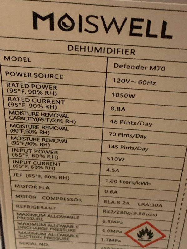 Photo 1 of (fan not working)(sold for parts)(repair) 145 Pints Commercial Dehumidifier for Crawl Space, Energy Star Certified Dehumidifier with Drain Hose Compact 