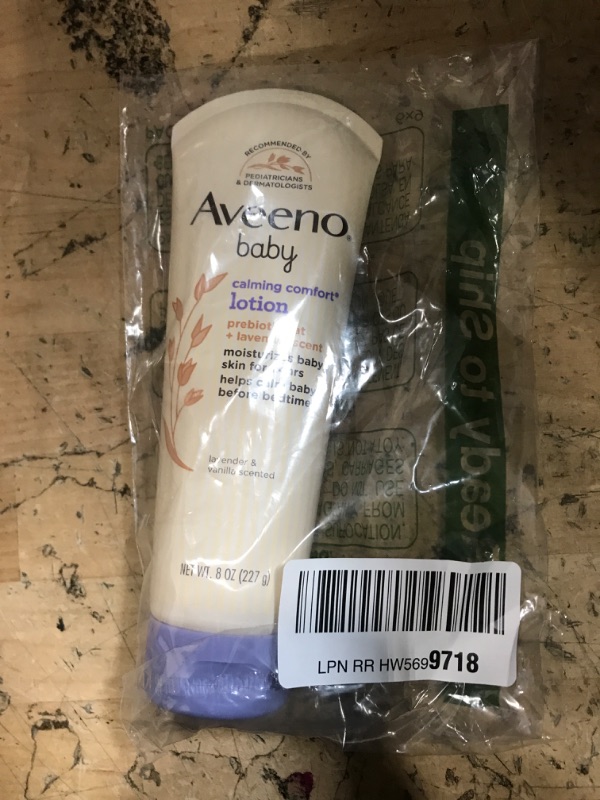 Photo 1 of Aveeno Baby Calming Comfort Moisturizing Lotion with Relaxing Lavender & Vanilla Scents, Non-Greasy Body Lotion with prebiotic Oatmeal & Dimethicone, Paraben- & Phthalate-Free, 8 fl. oz