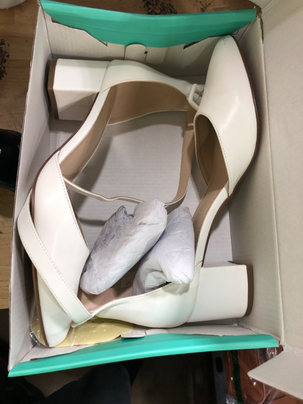 Photo 1 of Ankis Closed Toe Heels for Women -White Pointed Toe Heels Low Block Chunky Women Pumps with Ankle Strap -2.25 Inch