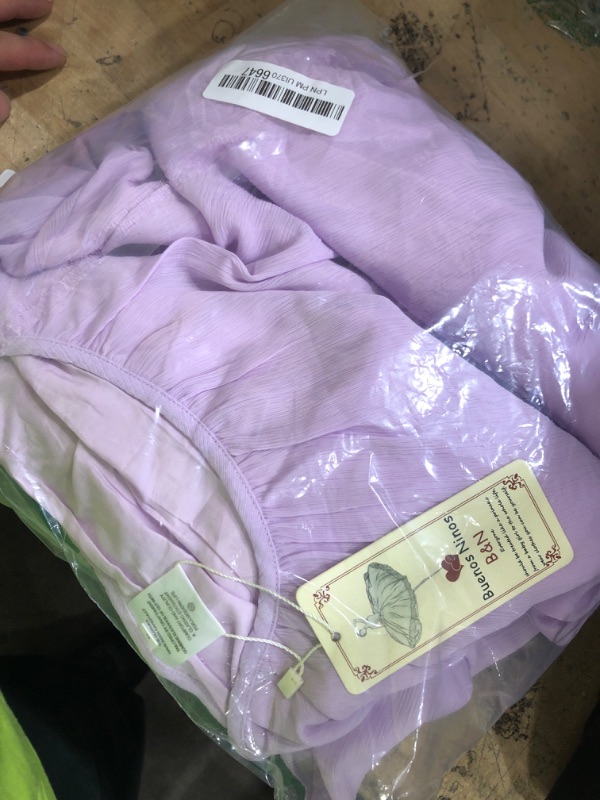 Photo 1 of *MISSING BELT* BUENOS NINOS Women's Long Sleeve Crew Neck Loose Chiffon Long Maxi Dress with Belt Lavender S