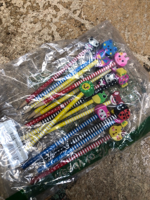 Photo 1 of 10PCS Assorted Cartoon Stripe Colored Wooden Pencils with Fruit Animal Top Pencil Erasers for Kids School Supplies and Children Prize Gifts