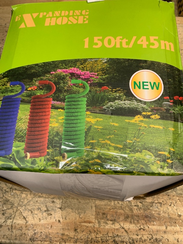 Photo 1 of 150 ft Expandable Garden Hose, 2025 New Retractable Water Hoses 150ft with 10 Function Spray Nozzle, Solid Brass Fittings, Extra Strength Fabric, Flexible Expanding Latex Core, Lightweight & No Kink