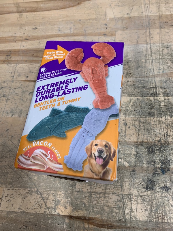 Photo 1 of ***(USED/ MINOR DAMAGE)***Kimee Dog Toys for Aggressive Chewers, 3 Pack Indestructible Dog Chew Toys, Super Chewer Toys with Tough Nylon Bacon Flavor for All Breed Sizes, Teeth Cleaning & Training, Boredom Relief