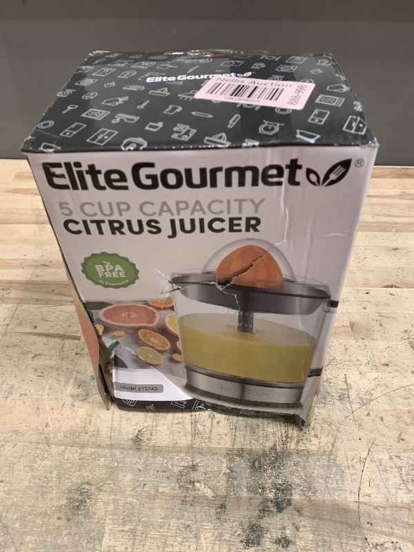 Photo 1 of (USED)Elite Gourmet ETS740 BPA-Free Electric Citrus Juicer with 2 Cones, Compact, Large Volume, Pulp Control, Oranges, Lemons, Limes, Grapefruits with Easy Pour Spout, 1.2L, Black/Stainless Steel
