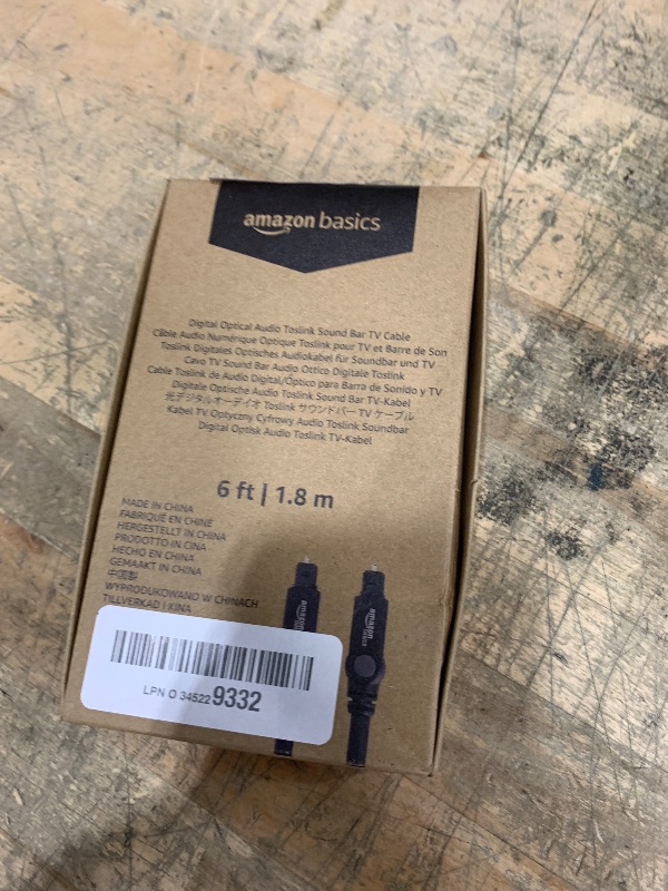 Photo 1 of Amazon Basics Toslink Digital Optical Audio Cable, Multi-Channel, for Audio System, Sound Bar, Home Theatre, Gold-Plated Connectors, 6 Foot, Black