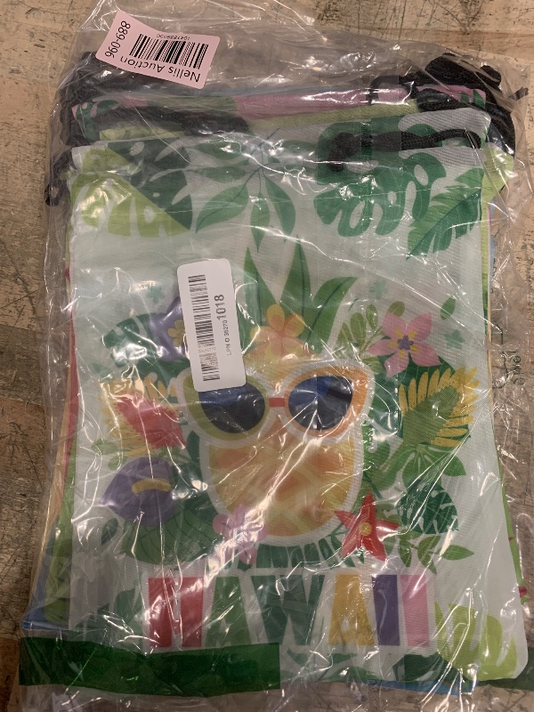 Photo 1 of Boao 12 Pcs Summer Pool Bags Drawstring Beach Bag Goody Favor Gift Bags Beach Shark Tropical Theme Party Supplies for Luau Hawaiian Pool Wedding Birthday Party Candy Goodie (Hawaii Style)