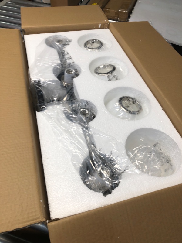 Photo 1 of (partial set) (untested) AIJIASI Bathroom Lighting Fixtures Over Mirror, 4-Light Matte Black Vanity Light, 30.7 Inch Modern Bathroom Light Fixtures with Milky White Glass Globe Shade Bath Vanity Lighting Fixtures Wall Sconce