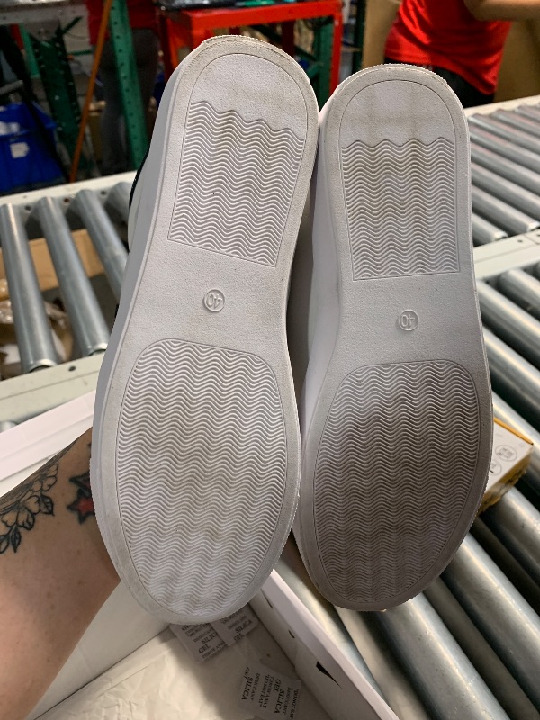 Photo 1 of ***(HEAVILY USED/ MINOR DAMAGE)***FEVERSOLE Women's Featured PU Leather Colorful Lace Up Sneaker White Glitter Night Blue Star Size 9 M US