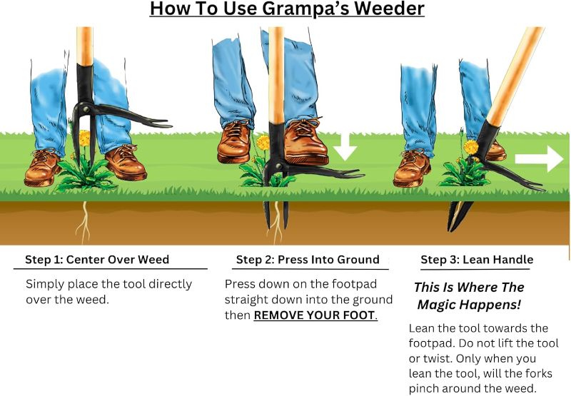 Photo 1 of (USED/FAIR) (BAGGED) (PARTIAL SET) Grampa's Metal Weeder - Stand Up Weed Puller Tool with Steel Long Handle - Made with All Steel Handle & 4-Claw Steel Head - Easily Remove Weeds Without Bending, Pulling, or Kneeling (Green)