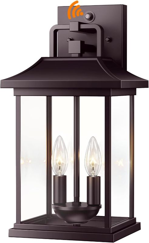 Photo 1 of OYKYOHEI Exterior Lighting Fixtures,15" Outdoor Wall Light,Black Outdoor Sconces,Dusk to Dawn Large 2-Light Outside Porch Light Modern Lighting with Clear Glass Shade for Front Door, Porch, Garage