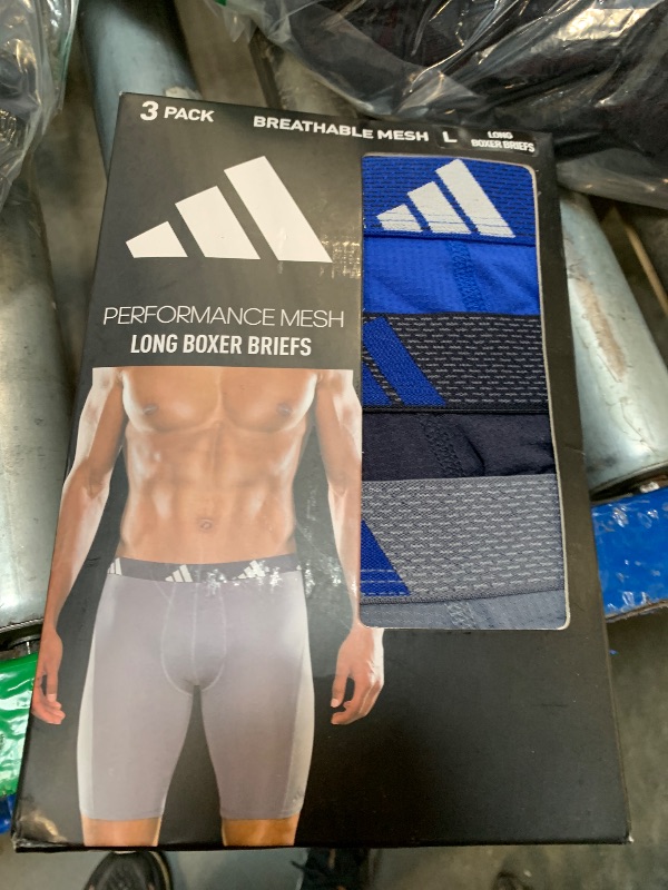 Photo 1 of adidas Men's Performance Mesh Long Boxer Brief Underwear (3-Pack), for Active Sport and All Day Comfort, Team Royal Blue/Legend Ink Blue/Onix Grey, Large