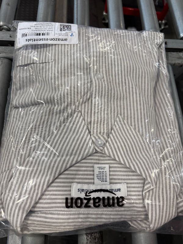 Photo 1 of Amazon Essentials Women's Long Sleeve Button Down Stretch Oxford Shirt (Available in Plus Size), Grey Stripe, 4X. 