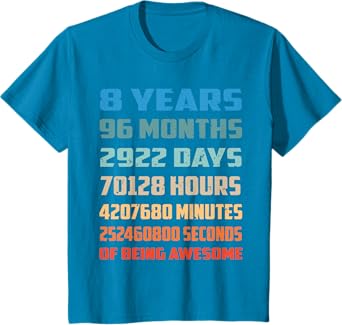 Photo 1 of 8th Birthday Boy Kids Youth Shirt 8 Years Old Being Awesome T-Shirt Large Youth 11-12
