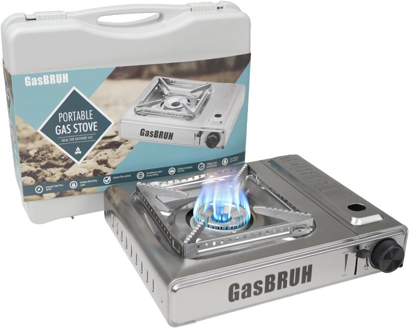 Photo 1 of 1-Burner Butane Camping Stove with Windblocker,10000 BTU Portable Camp Gas Stove for Outdoor Cooking,Camping,Tailgating, Stainless Steel Single Burner with Carry Case
