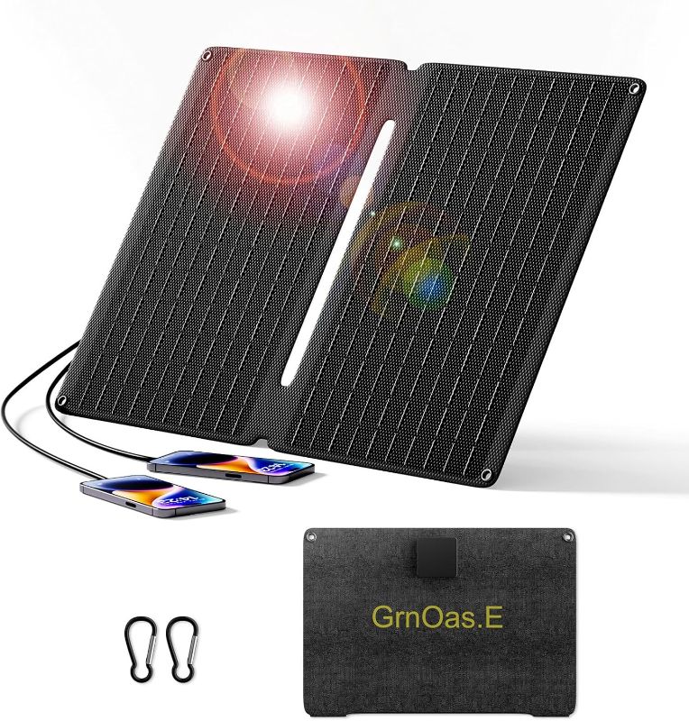 Photo 1 of 20W Portable Solar Panel with USB-C USB-A Outputs for Phone,Ipad,Power Bank,Small Fan,IP67 Waterproof Durable Solar Powered Battery,Mini Foldable Solar Panel for Camping Outdoor Backpacking
