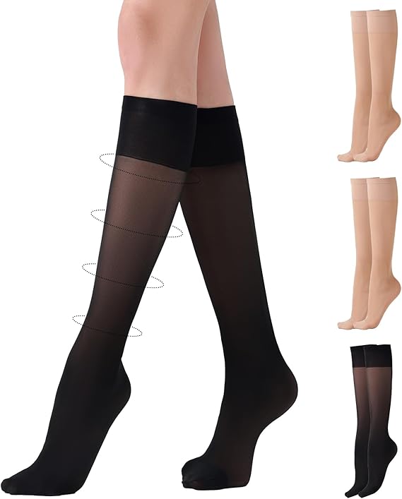 Photo 1 of 3 Pairs Compression Socks for Women, 40D Knee High 10-15 mmHg Opaque Stockings
