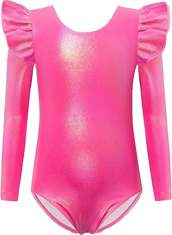 Photo 1 of Arshiner Girls Gymnastics Leotards Ruffle Long Sleeve Shimmer Ballet Unitard Dancewear for 3-10 Years