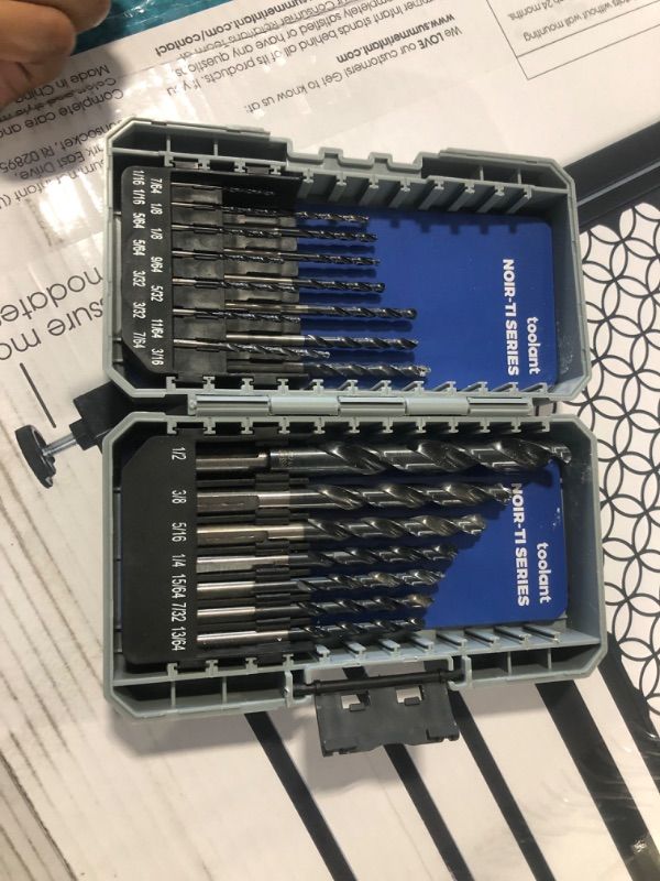 Photo 1 of toolant Cobalt Drill Bit Set for Metal and Steel (Pro), Titanium Aluminum Nitride Coated (TiAlN) with Bullet Point Tip, for Hardened Metal, Stainless Steel, 21pcs 1/16"-1/2"