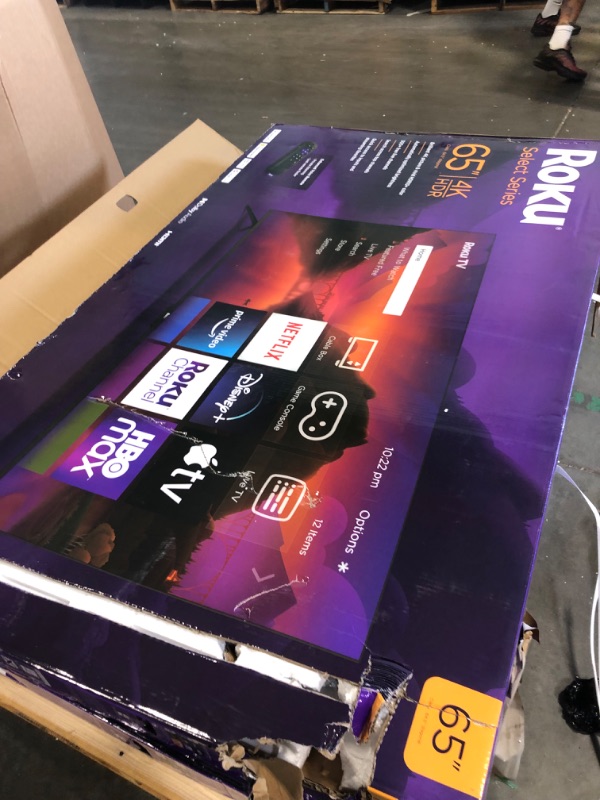 Photo 1 of  ******the screen is broken****
(Roku Smart TV – 65-Inch Select Series 4K HDR RokuTV with Roku Enhanced Voice Remote, Brilliant 4K Picture, Automatic Brightness, & Seamless Streaming – Live Local News, Sports, Family Entertainment