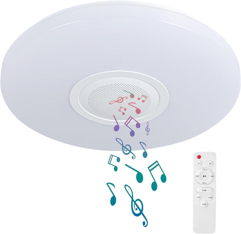 Photo 1 of LED Ceiling Light Fixture,with Bluetooth Speaker,15.15 Inch 40W, 2700K-6500K Dimmable Music Lamp,RGB Color Changing Light with Remote Control,for bedrooms, Living Rooms,-ASALL001-40