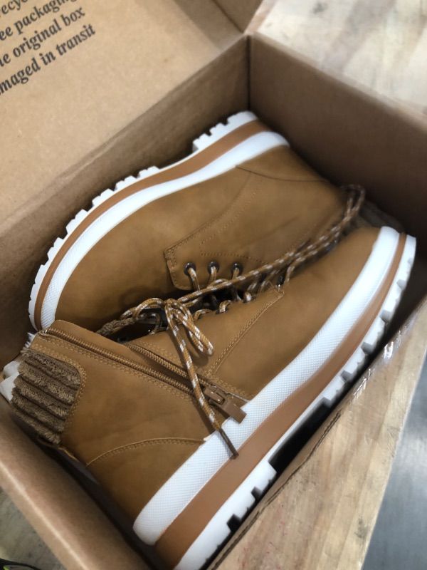 Photo 1 of BABUDOG Womens Waterproof Ankle Boots for Outdoor (Non Slip Outsole),Fashion Combat Boots with Side Zipper,Warm Fur Lined Winter Snow Boots(Brown.US8)