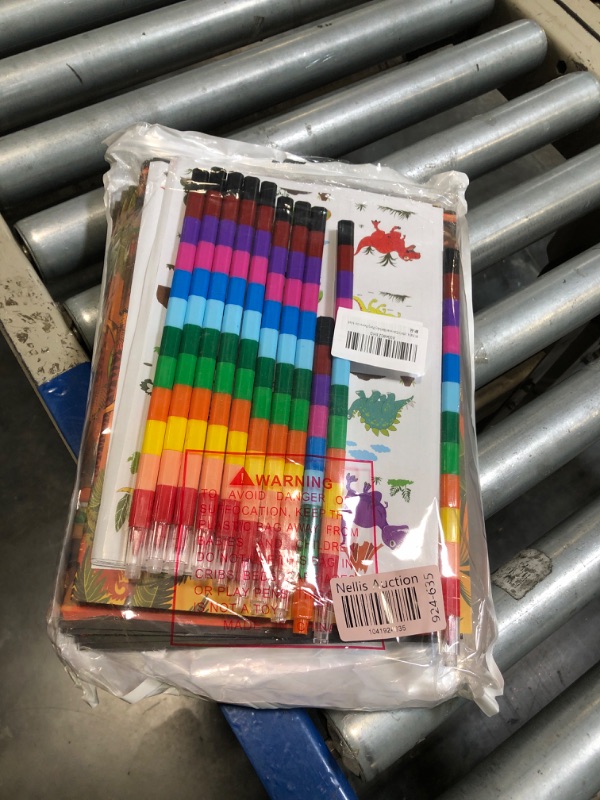 Photo 1 of 12 Pcs Large Dinosaur Coloring Books Party Favors With 12 Stacking Crayons, 24 Sheet Stickers, Drawing Books Bulk for Birthday Decor, Xmas Party, Classroom Activity Supplies