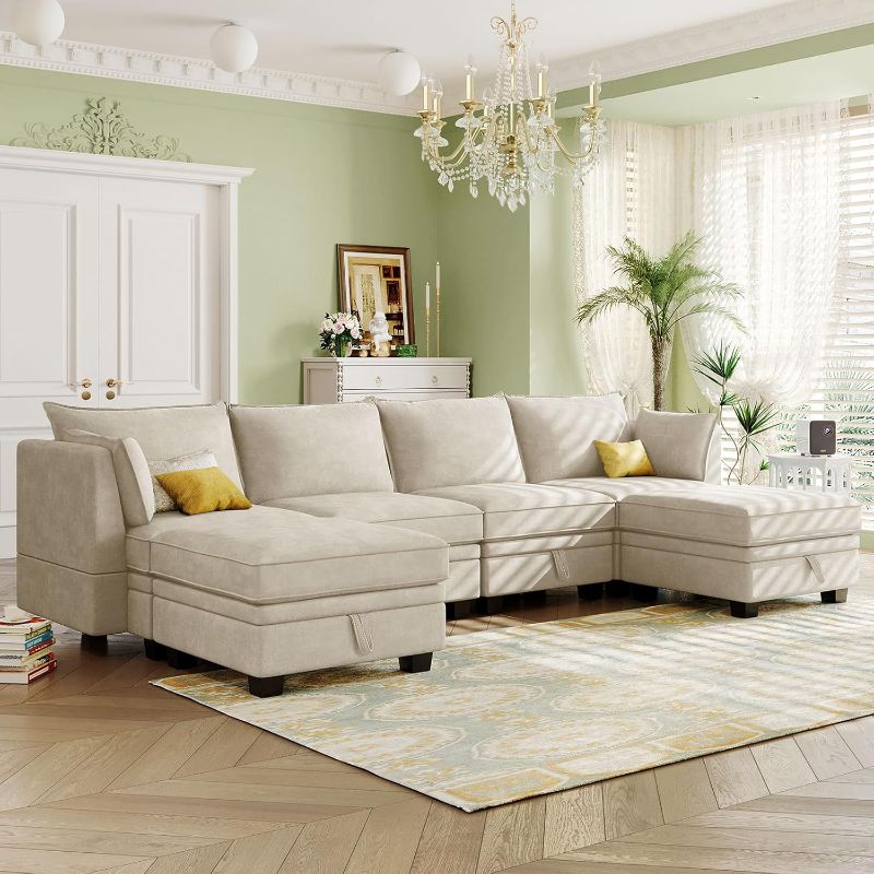 Photo 1 of **PARTIAL SET - ONE OF THREE BOXES** Sectional Sofa, U-Shape Sectional Couch with Reversible Chaise, Additional Storage Convertible Sofa Bed Beige As Shown
