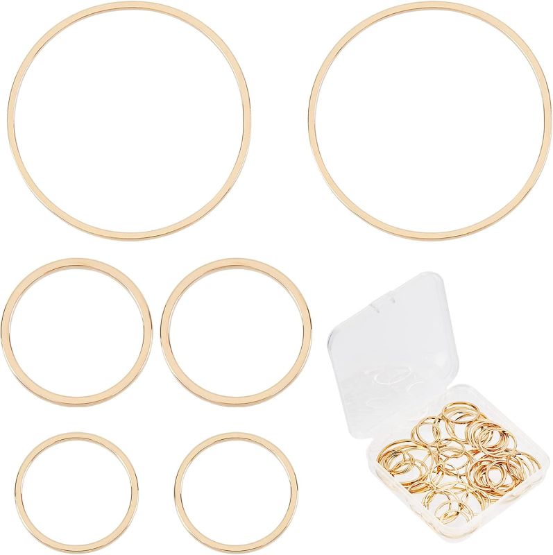 Photo 1 of 90Pcs 3 Style 18K Gold Plated Beading Hoop Earrings Finding Round Linking Rings Bezel Charms Connectors for DIY Jewelry Making Necklaces Bracelets