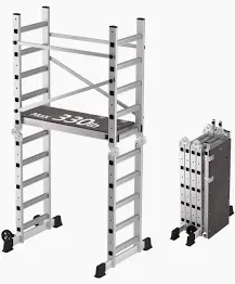 Photo 1 of 
Aluminum Foldable Scaffolding Ladder, Multipurpose Rolling Work Platform, Scaffold Tower, Ladder Stool Bench, Adjustable Platform, 330 Lbs Duty Rate