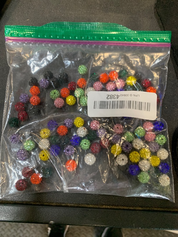 Photo 1 of 100 pcs 10mm Rhinestone Beads for Jewelry Making, 10 Mixed Colors Shiny Round Disco Ball Beads Bulk, Sparkle Crystal Clay Christmas for Bracelet Baseball Necklace Earring Crafting and DIY