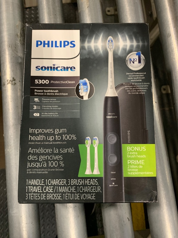 Photo 1 of **NEW FACTORY SEALED***Philips Sonicare ProtectiveClean 5300 Rechargeable Electric Toothbrush, with Pressure Sensor, 3 Cleaning Modes, SmarTimer and QuadPacer, with 2 Bonus Brush Heads, Travel Case, Black, Model HX6423/34