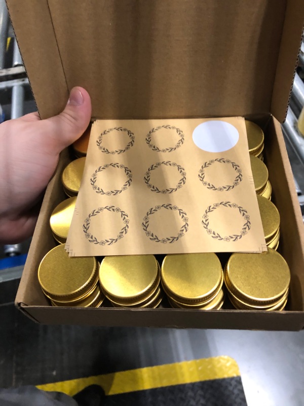 Photo 1 of 0.5 oz Screw Top Aluminum Tin Jar with Screw Lid and Blank Labels (Gold - Pack of 32)
