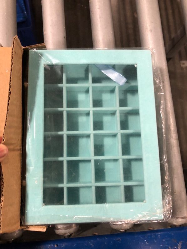 Photo 1 of Vicoter Velvet Jewelry Box 24 Grid Jewelry Ring Display Organiser Box Tray Holder Earrings Storage Case for Girls Wife Mom Women (Light Blue)