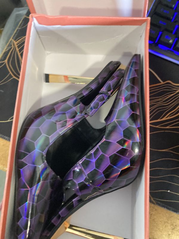Photo 1 of Eldof Purple Dress Shoes for Women Square Toe Slingback Heel Slip On Stiletto Heels Women Pumps Shoes 4 Inches US Size 7.5