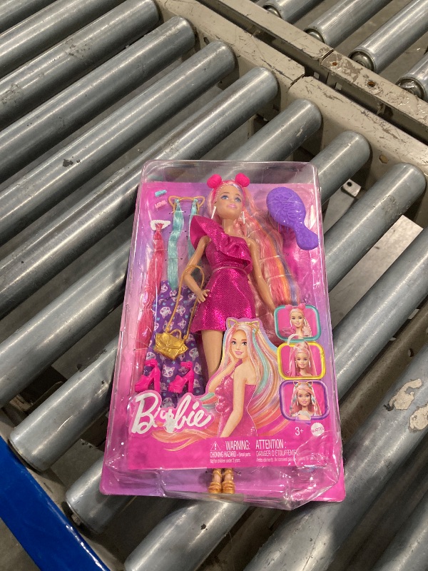 Photo 1 of Barbie Fun & Fancy Set, Fashion Doll with Extra-Long Color-Streaked Blonde Hair, Clothes & Styling Accessories