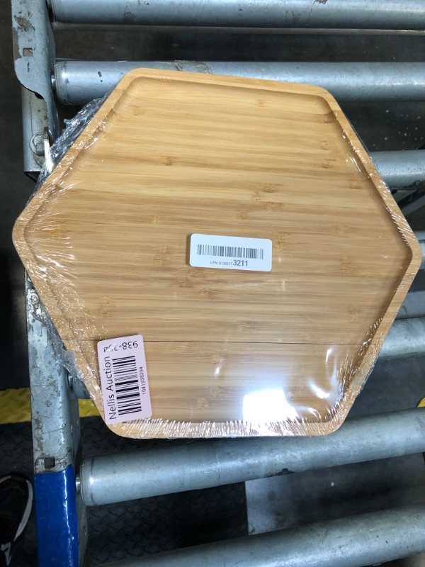 Photo 1 of PAFREWOG Bamboo Serving Trays Charcuterie Platter 16.5"x11.8"?42x30cm with Handle, Set Includes 1xHexagon 12.5"(32cm)+1xSquare 7.8"(20cm)+1xSquare 5.9"(15cm) Small Plates for Family Dinner