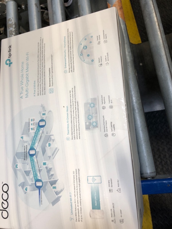 Photo 1 of ***SEALED***TP-Link Tri-Band WiFi 7 BE10000 Whole Home Mesh System (Deco BE63) - 6-Stream 10 Gbps, 4X 2.5G Ports Wired Backhaul, 4X Smart Internal Antennas, VPN, AI-Roaming, MU-MIMO, HomeShield (3-Pack)